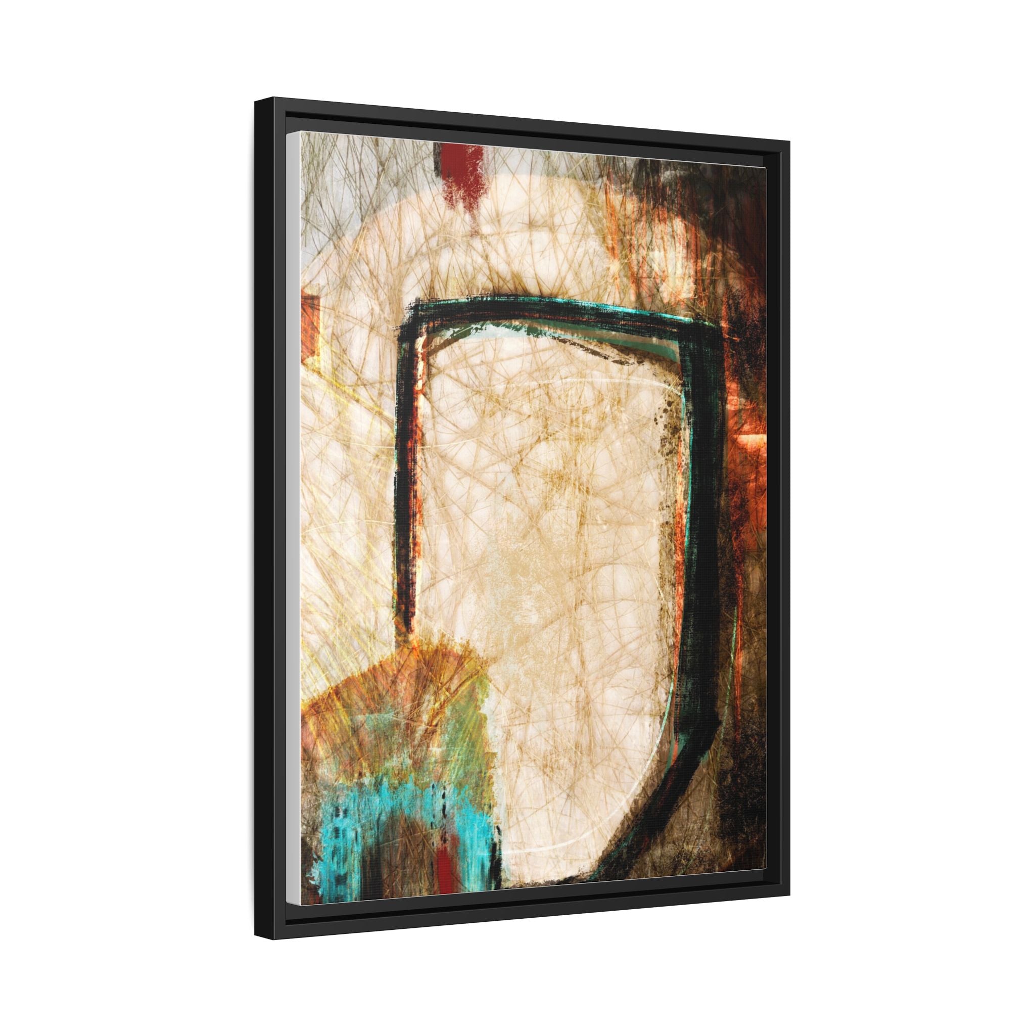 Diplopia II framed canvas wall art detail — layered abstract shapes in warm muted tones by SpektralMuse