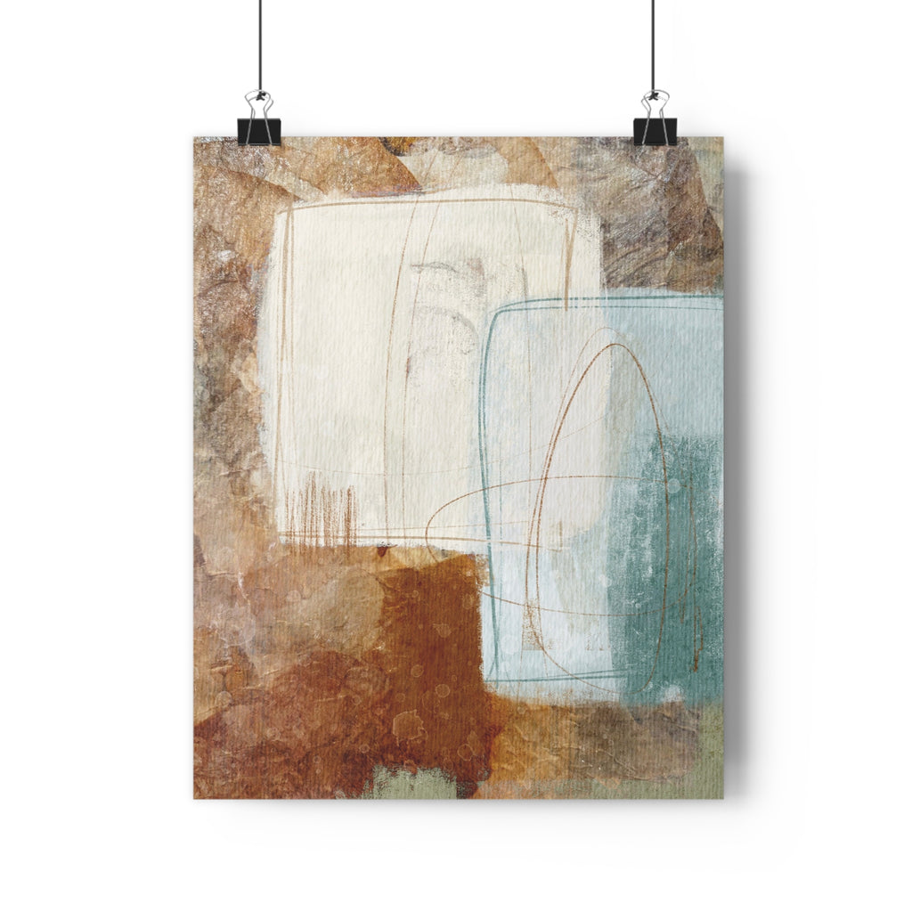 Breeze I-Abstract art print with brown, beige, and blue tones on a white background by spektralmuse