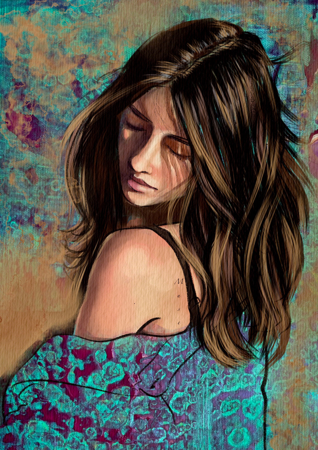 Hope — moody abstract portrait giclée art print in deep teal, magenta and sienna by SpektralMuse