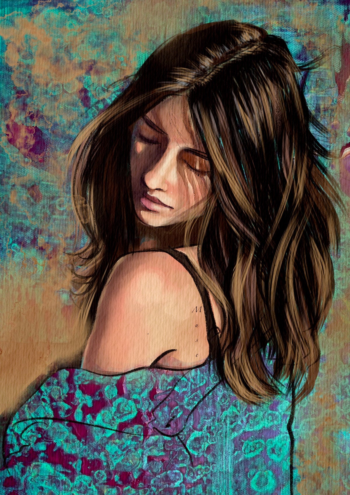 Hope — moody abstract portrait giclée art print in deep teal, magenta and sienna by SpektralMuse