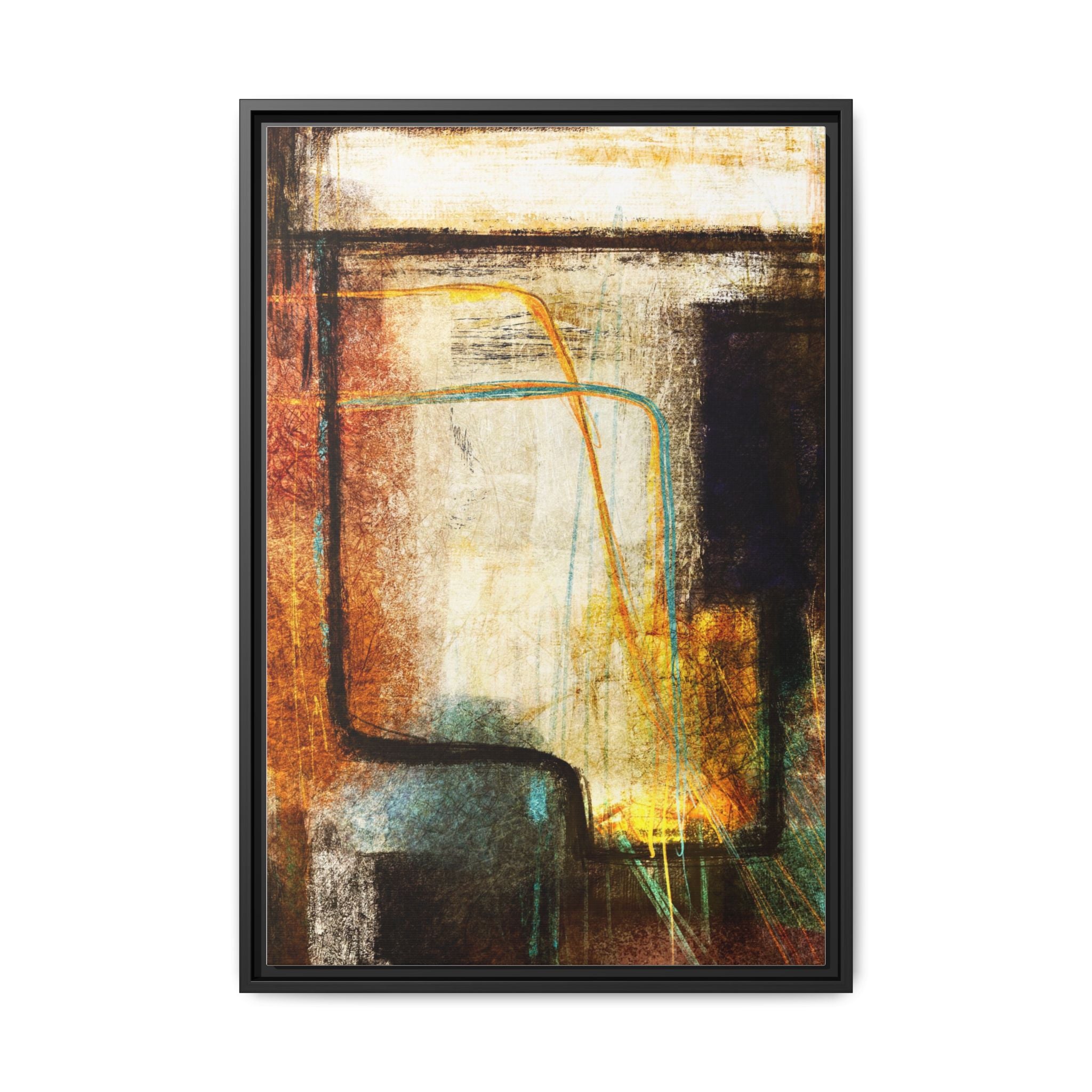 Threshold I | Framed Abstract Canvas Print | Rust, Ochre & Teal | 18x24