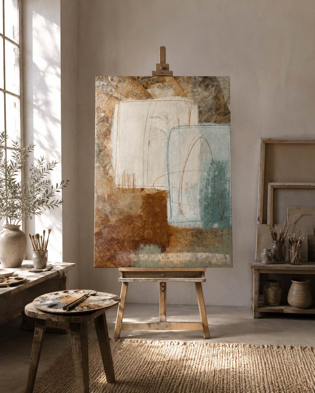 Breeze I | Unframed Abstract Giclée Art Print | Soft Blue & Earth Tones | 18x24