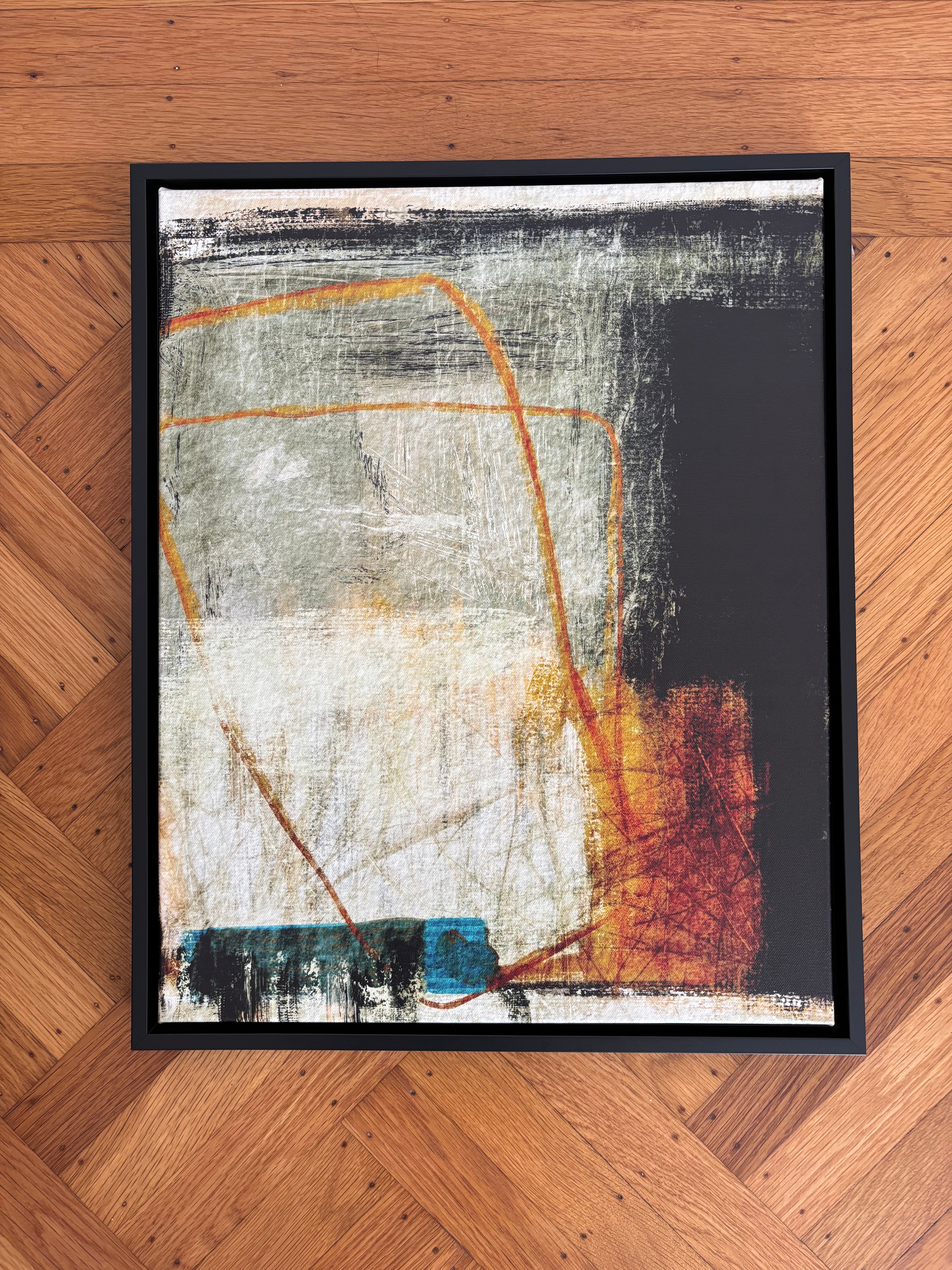 Double Standard | Framed Abstract Canvas Print | Gold, Black & Teal | 16x20
