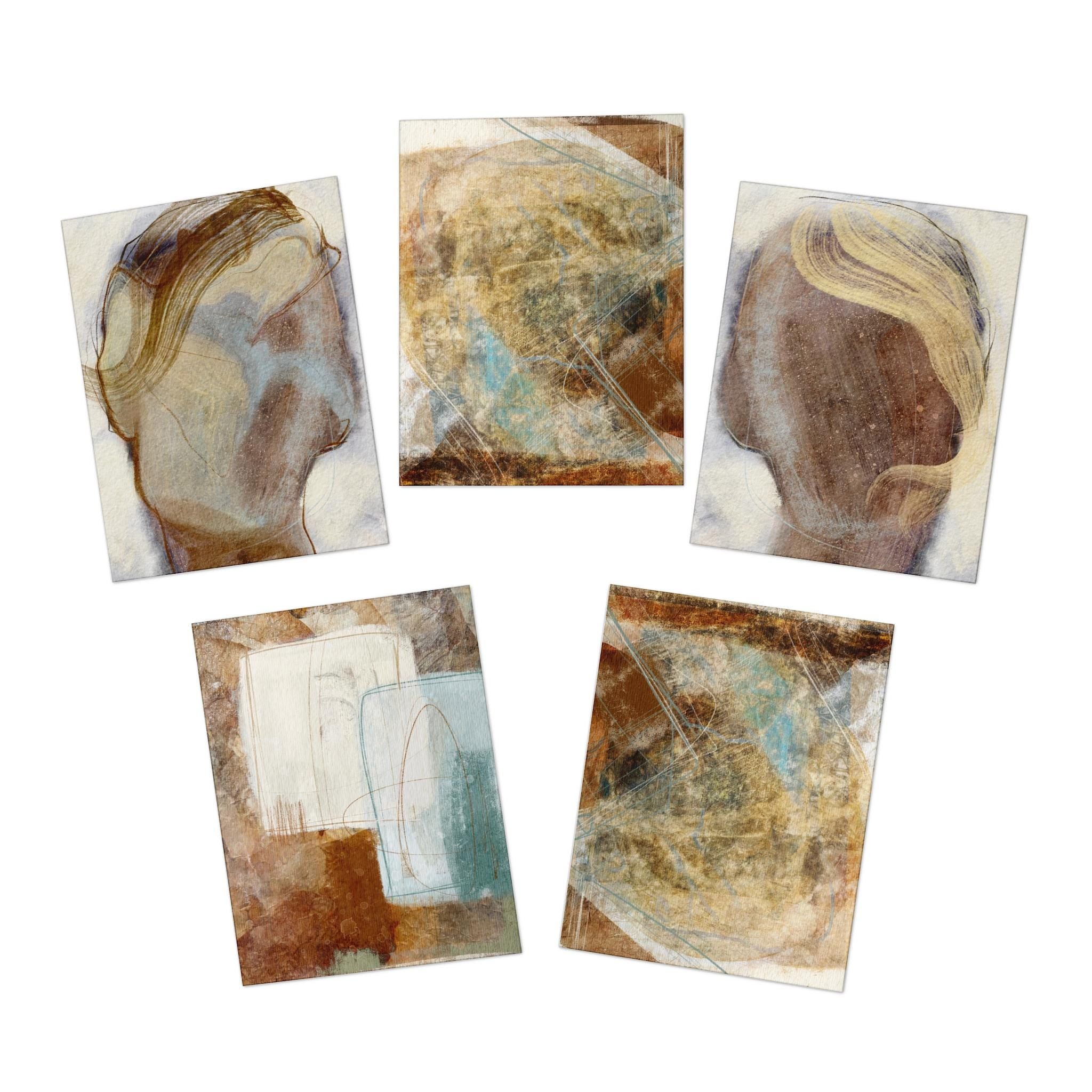 Five abstract art pieces with earthy tones on a white background by spektralmuse