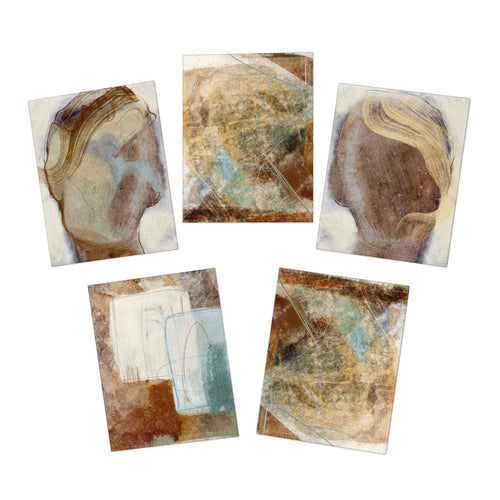 Five abstract art pieces with earthy tones on a white background by spektralmuse