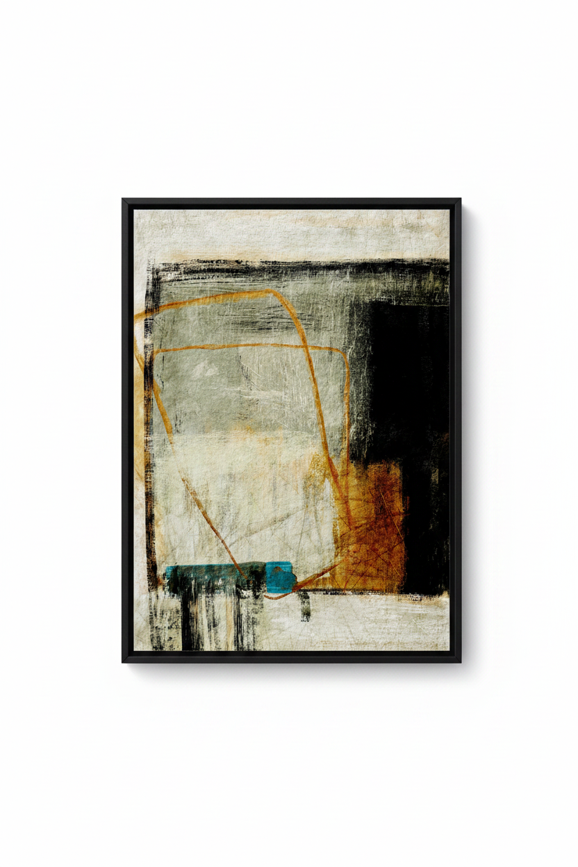 Double Standard | Framed Abstract Canvas Print | Gold, Black & Teal | 16x20