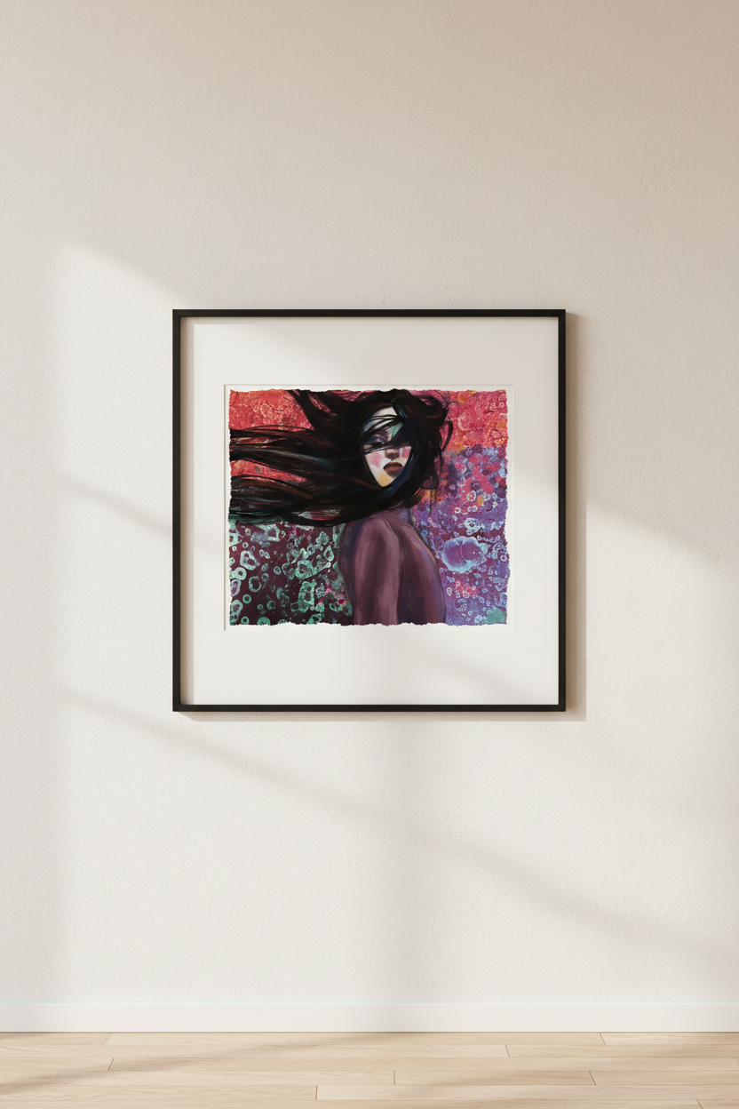 Bubbling to the Surface — deckle edge giclée art print with white mat and black frame by SpektralMuse