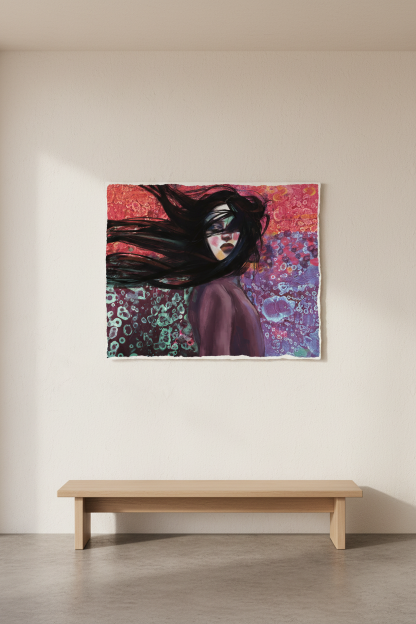 Bubbling to the Surface — unframed deckle edge giclée art print on wall by SpektralMuse
