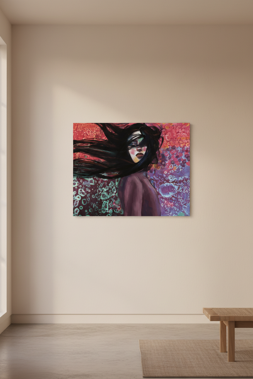 Bubbling to the Surface — unframed giclée art print on wall in minimal interior by SpektralMuse
